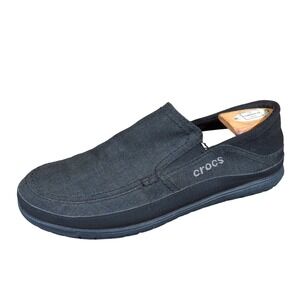 Crocs Santa Cruz Playa Mens Slip-On Loafers Size 9 Walking Shoes Black Canvas